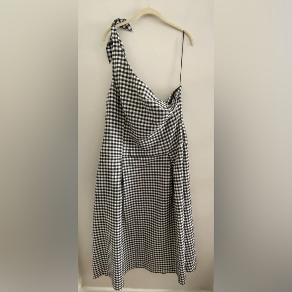 By Anthropologie One-Shoulder Gingham Midi Dress LP PL  black color - Picture 6 of 7